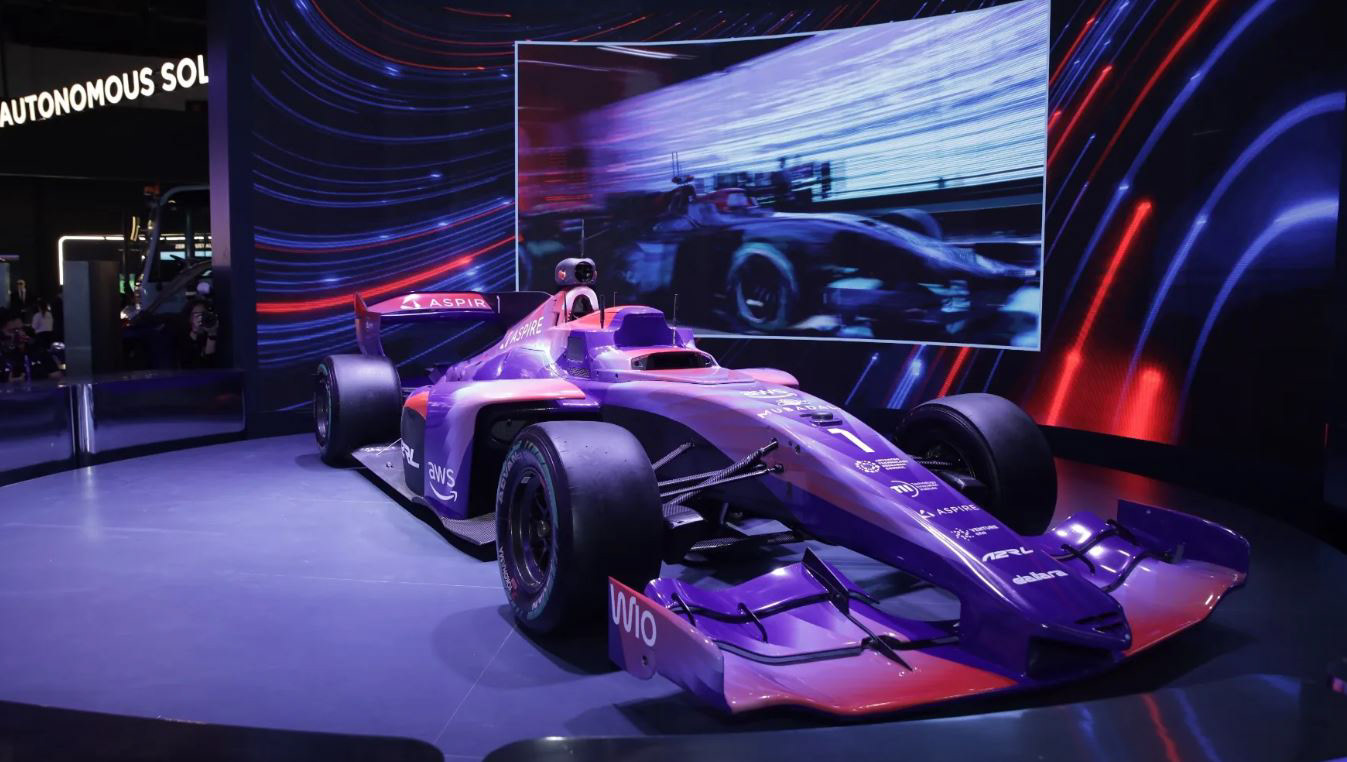 A2RL race car displayed at an event