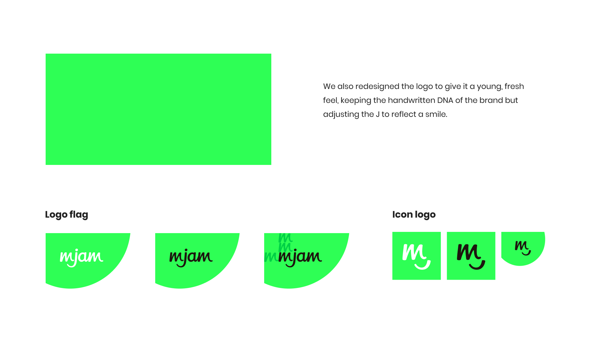 Animated mjam identity system with logo, flag and icon variations