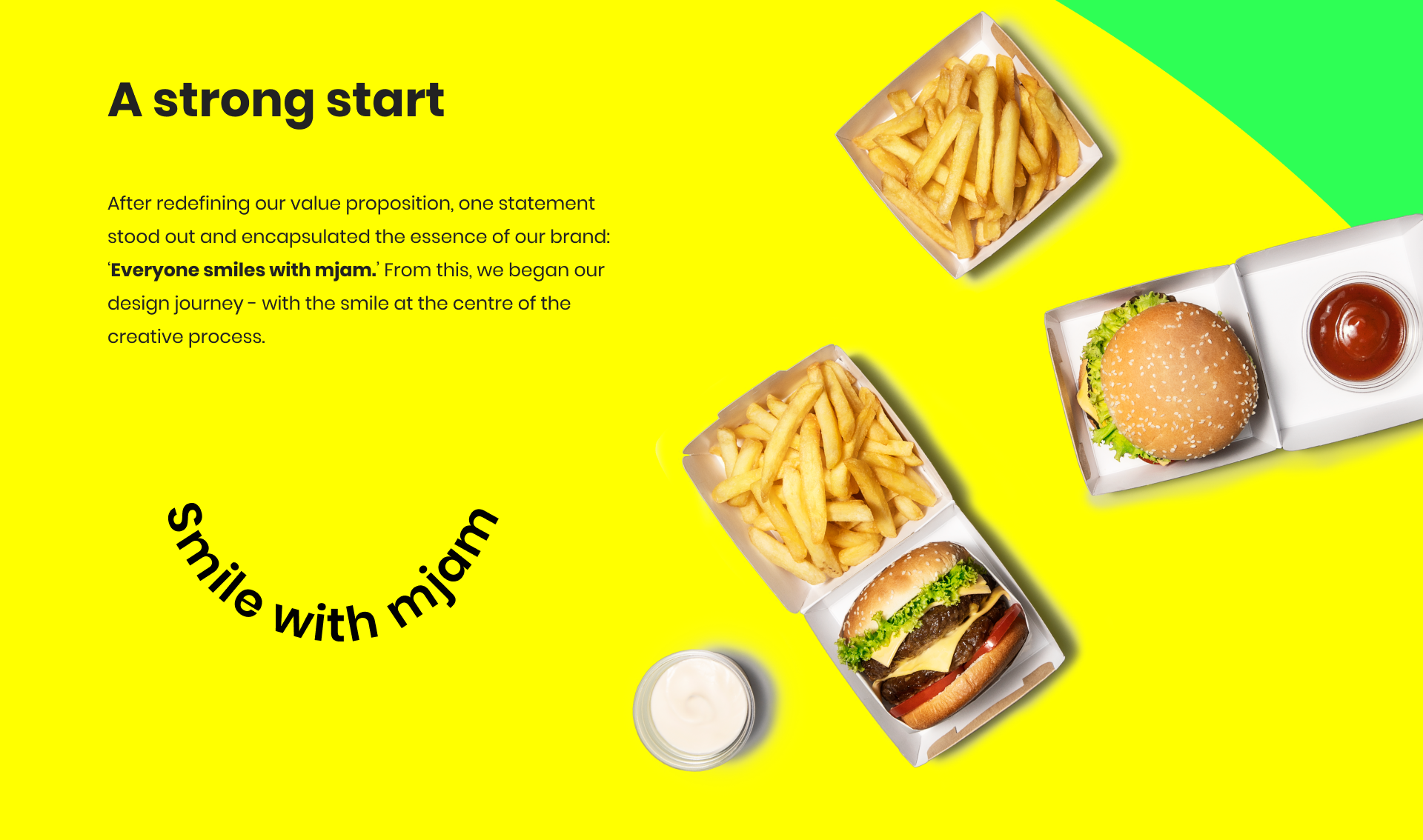 A strong start, mjam food illustration in yellow, green and cyan