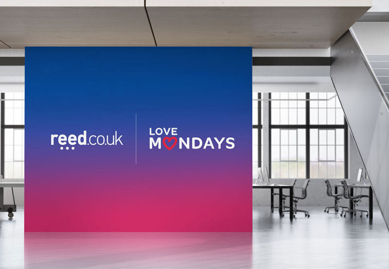 Love Mondays campaign graphic applied in an office environment