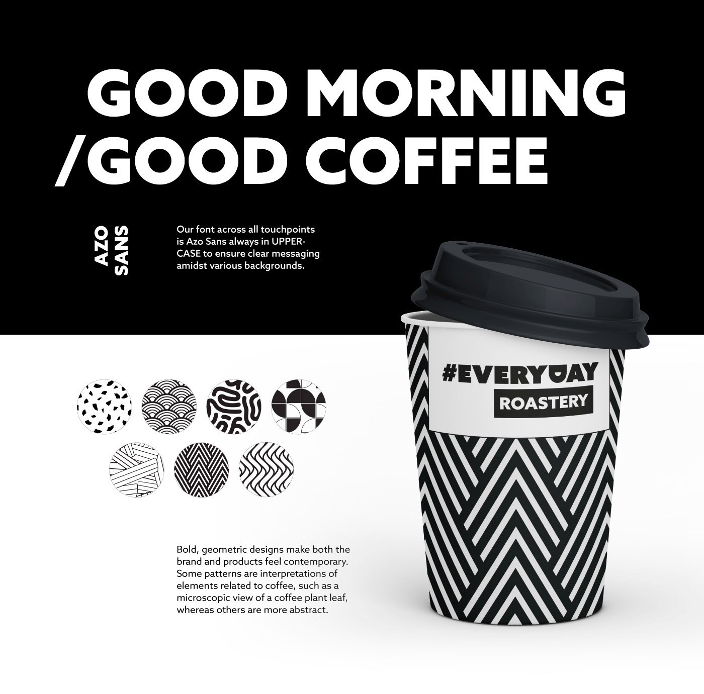 Everyday Roastery Good Morning Good Coffee social composition with a branded cup