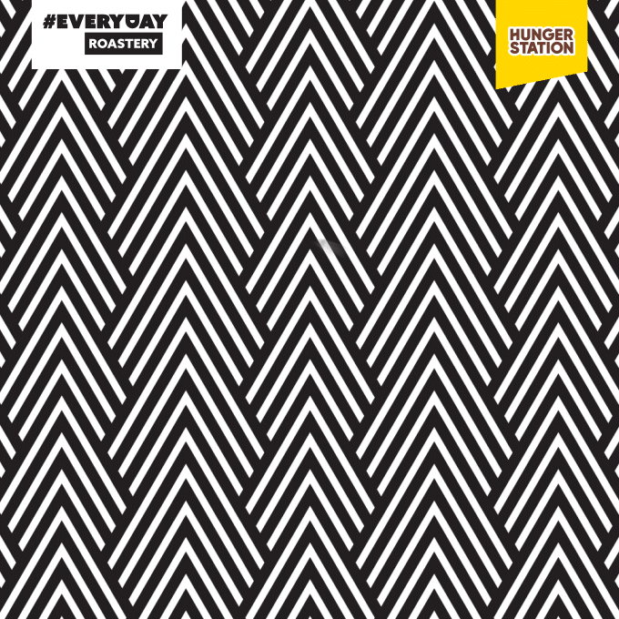 Animated black and white chevron pattern with Everyday Roastery branding