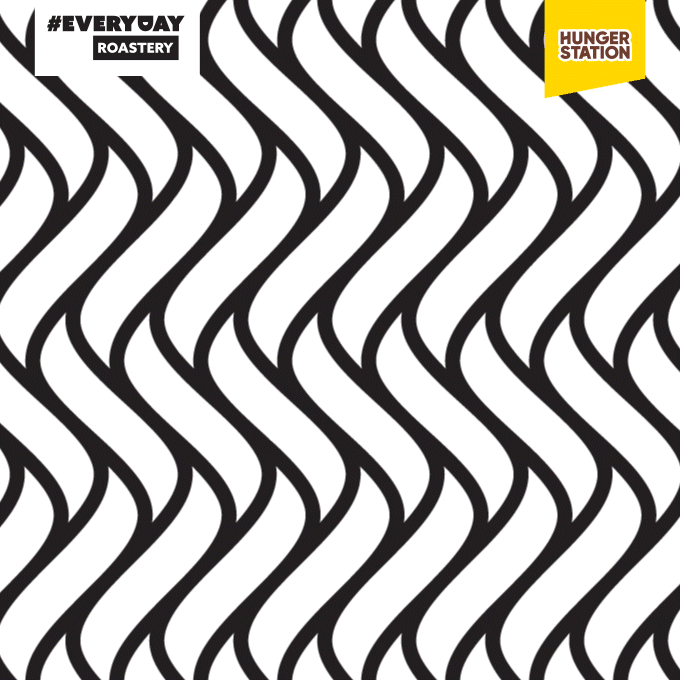 Animated black and white wave pattern with Everyday Roastery branding