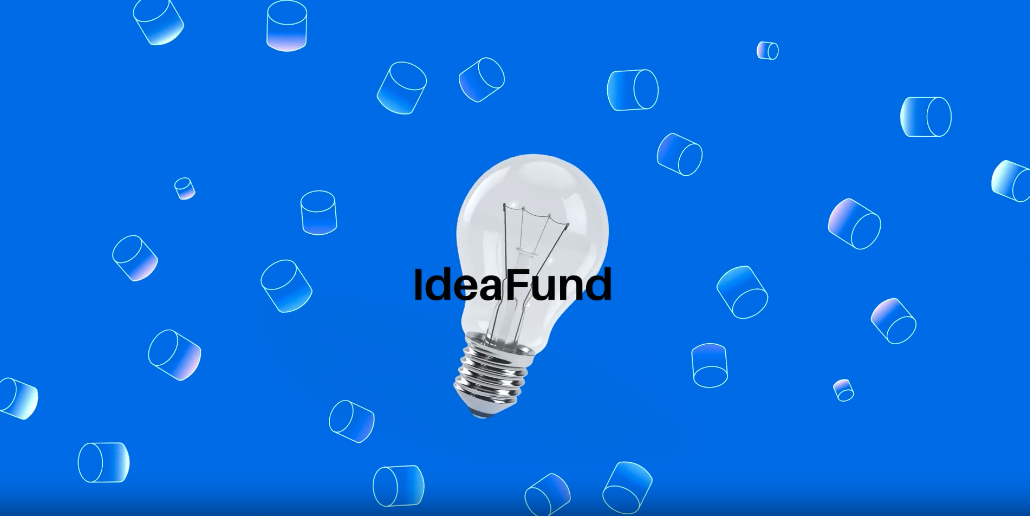Revolut IdeaFund campaign with a light bulb on a blue background
