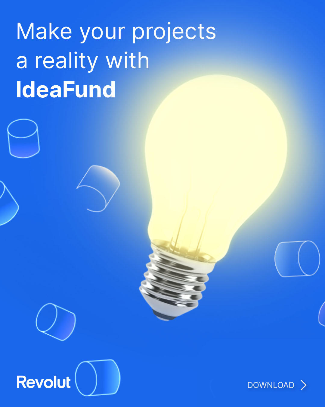 Ideafund campaign key visual with a glowing lightbulb
