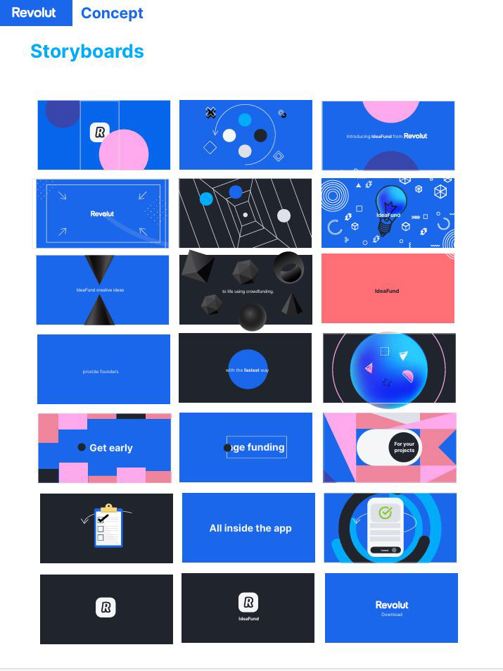 Ideafund concept storyboards and campaign frames