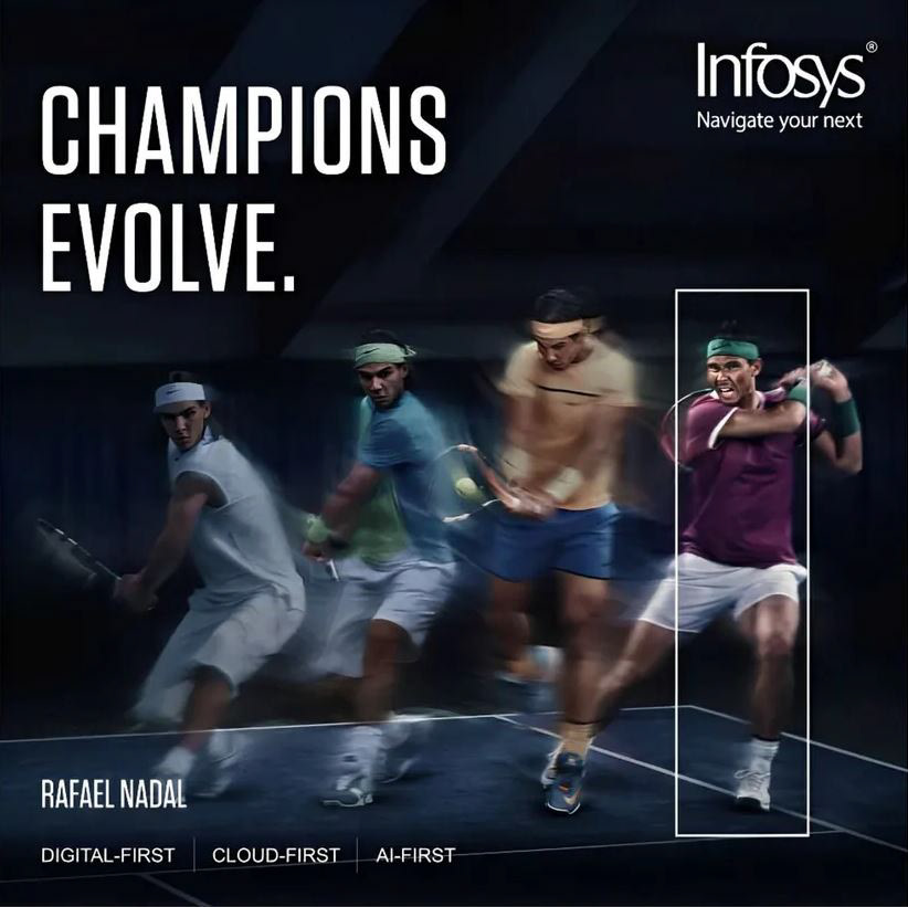 Infosys Champions Evolve campaign artwork featuring Rafael Nadal