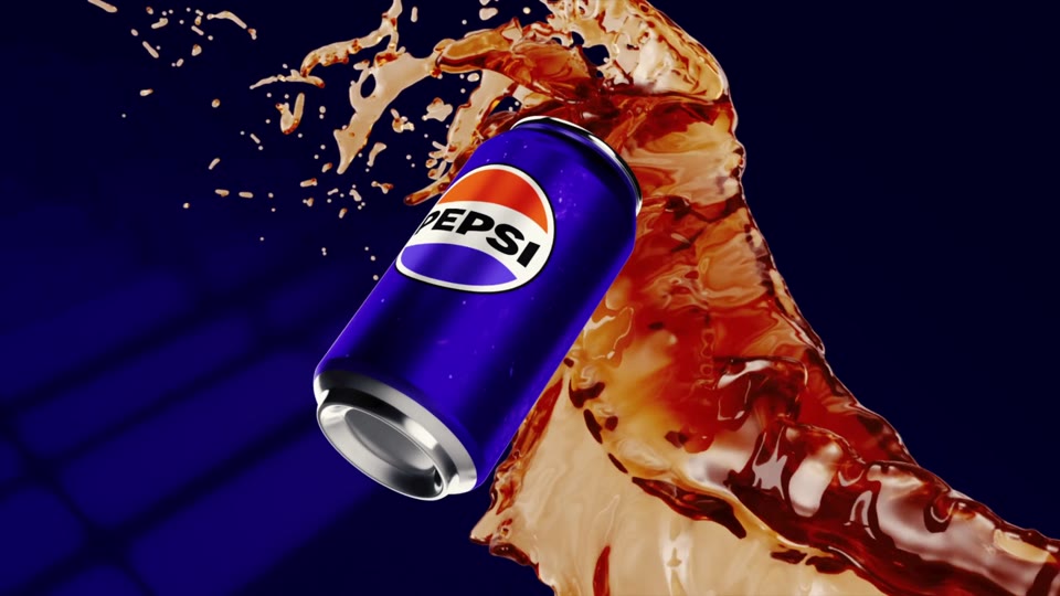 Pepsi can moving through a splash of cola