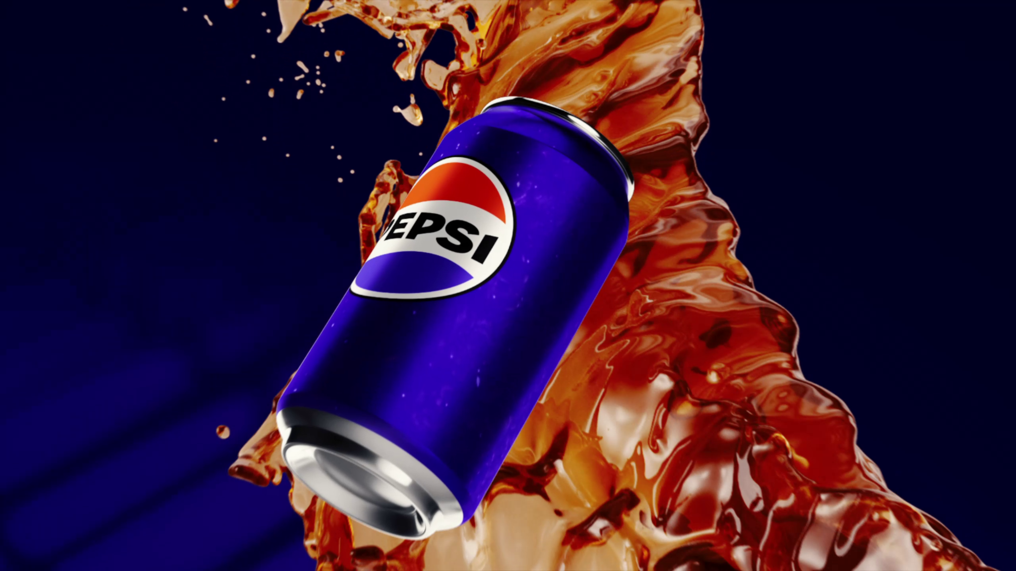 Pepsi can surrounded by a liquid splash