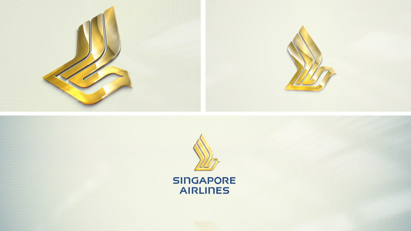 Close-up gold Singapore Airlines logo development frames