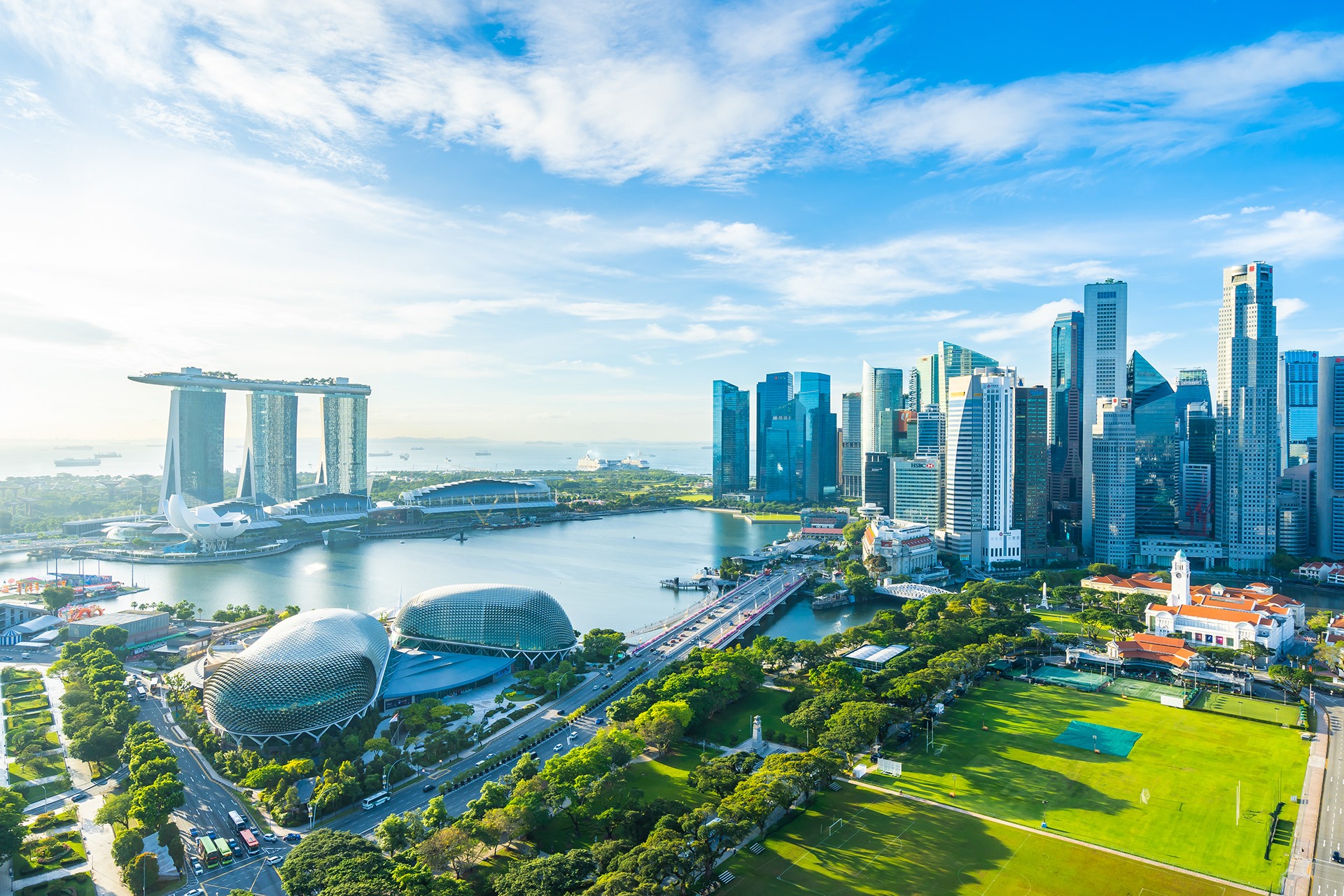 Singapore skyline and Marina Bay viewed from above